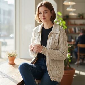 Vtg 90s High Sierra Wool Blend Zip Up Collared Grandpa Sweater - Women’s Size M